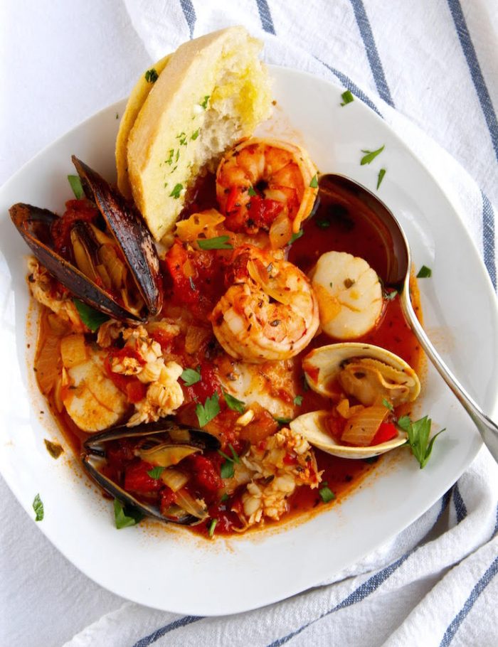 Seafood stew with crostini